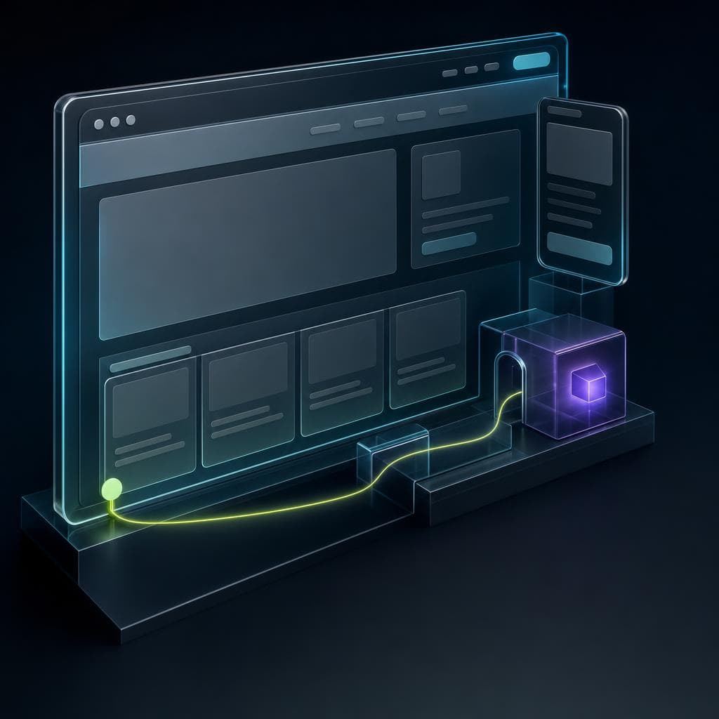 Conceptual modern home-service website shown on a dark editorial background