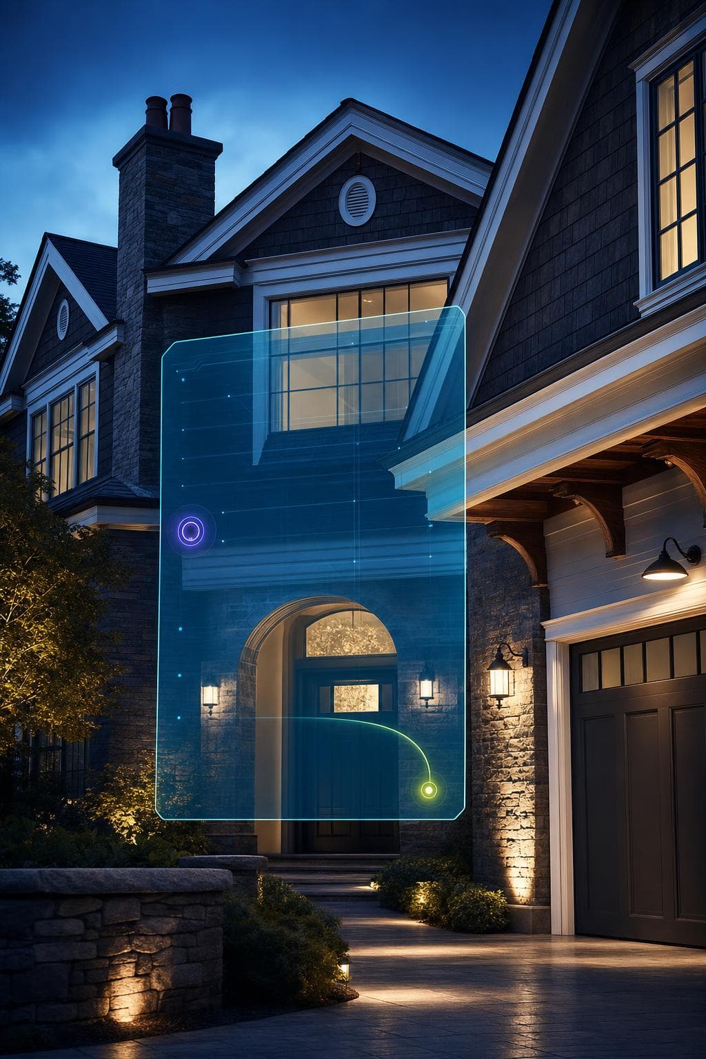 Conceptual home-service website set against a residential exterior